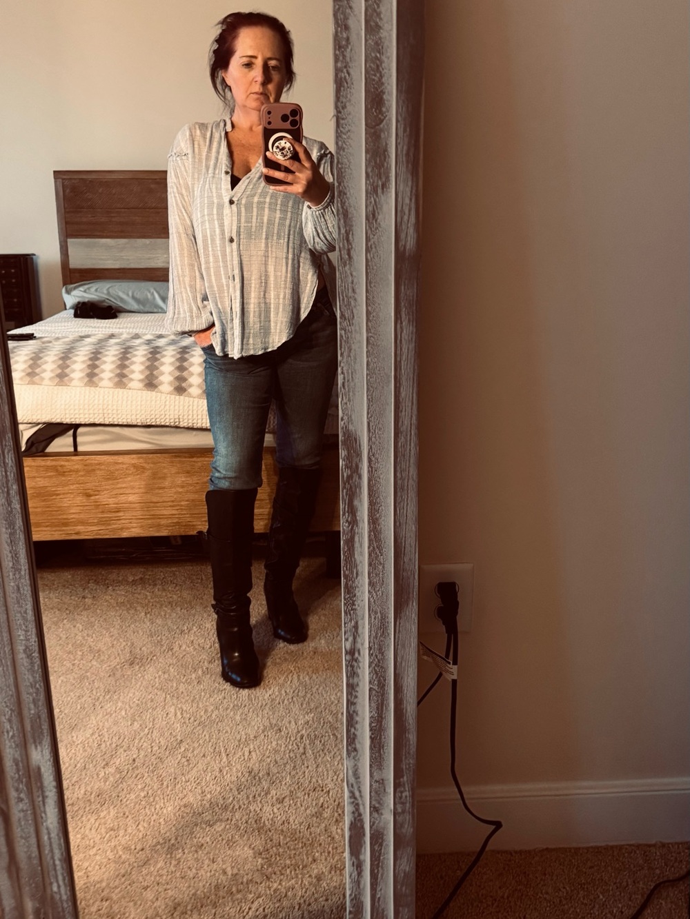 Free People Light Blue Gauze Button Top
